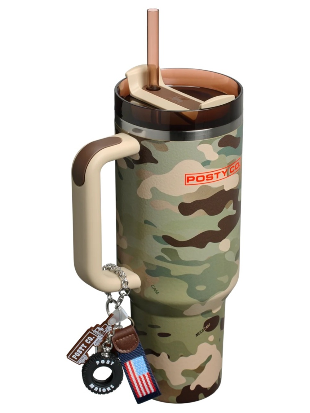 Stanley Camo Travel Mug with Cream Handle and Brown Lid - Picture 2 of 2